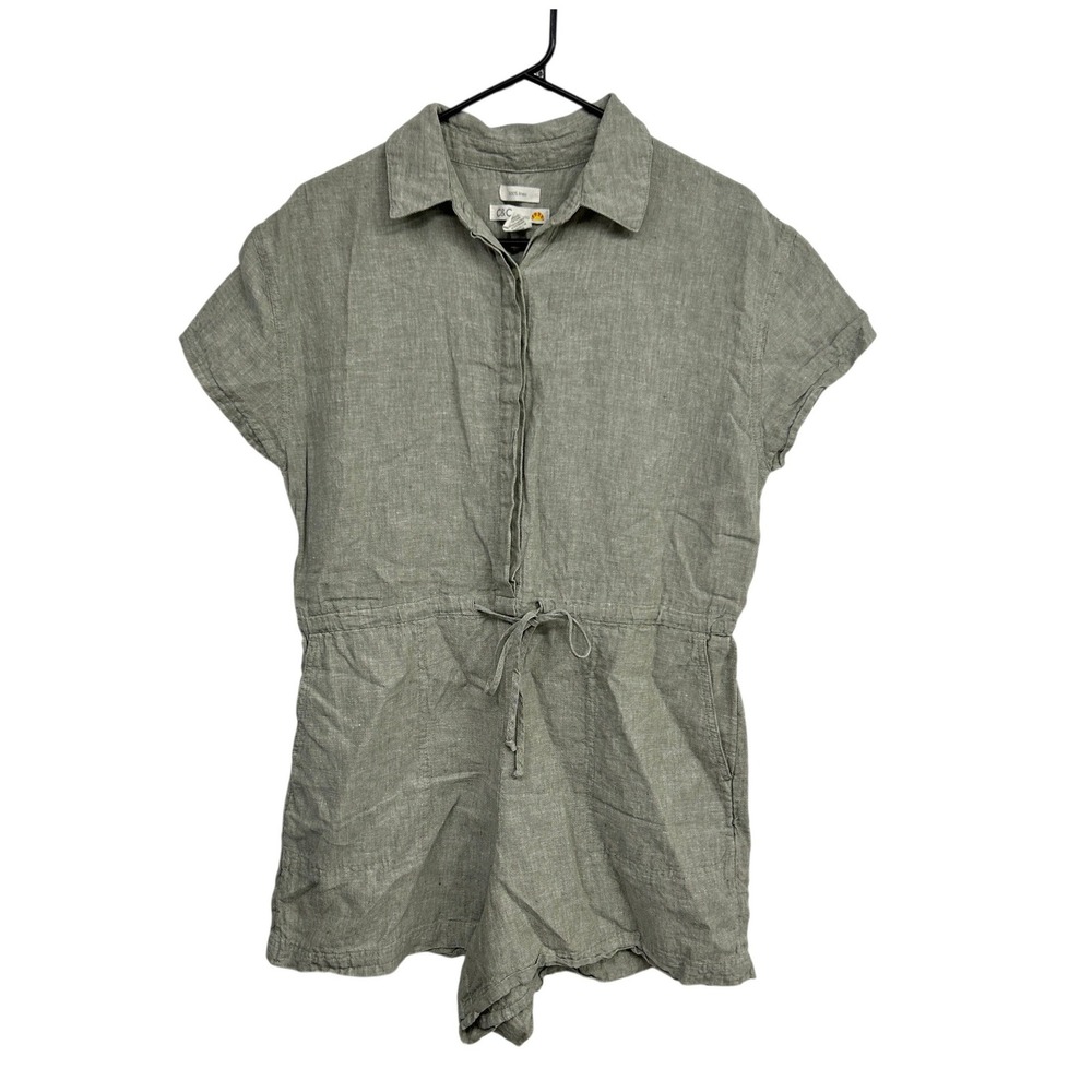 C&C California 100% Linen Sage Romper Medium Coastal Resort Minimalist